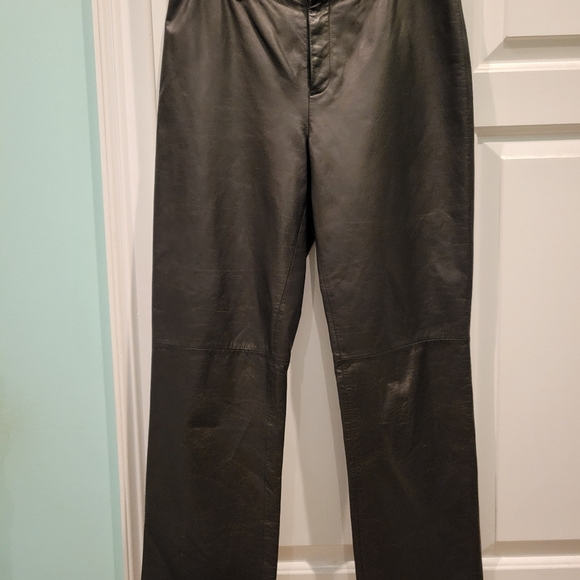 VINTAGE NINE WEST LOW RISE BROWN LEATHER STRAIGHT LEG PANTS - Picture 5 of 7